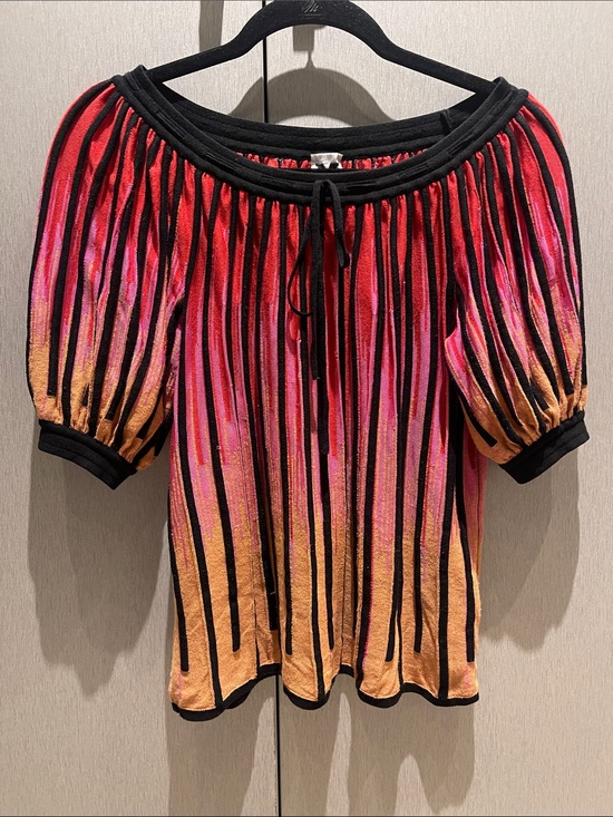 Missoni Tops - Missoni Pink, Orange and Black Striped Off-Shoulder Knit Top with Tie